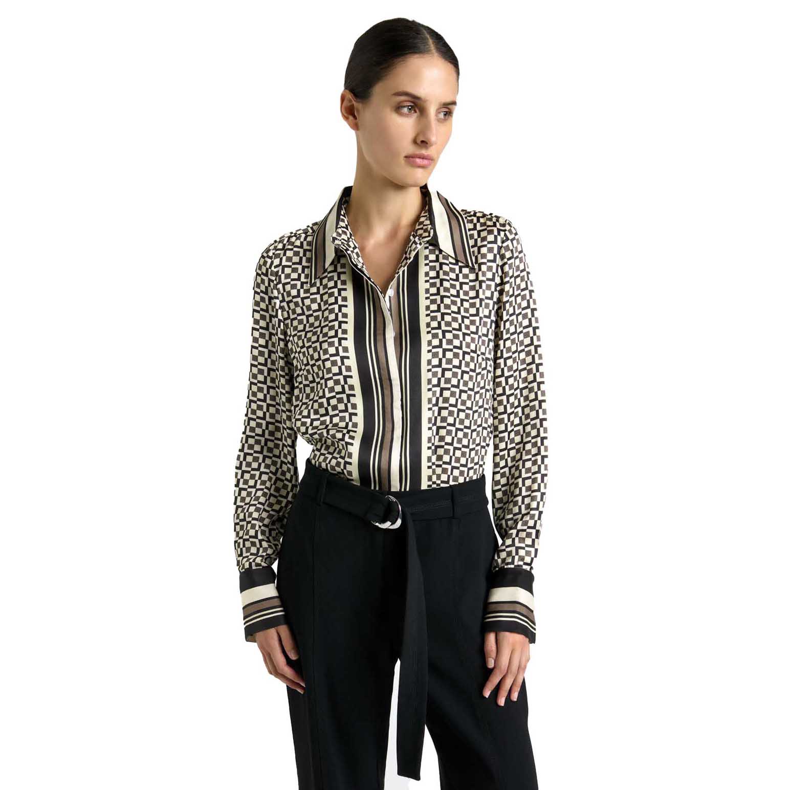 Cue Monochrome Geo Long Sleeve Shirt